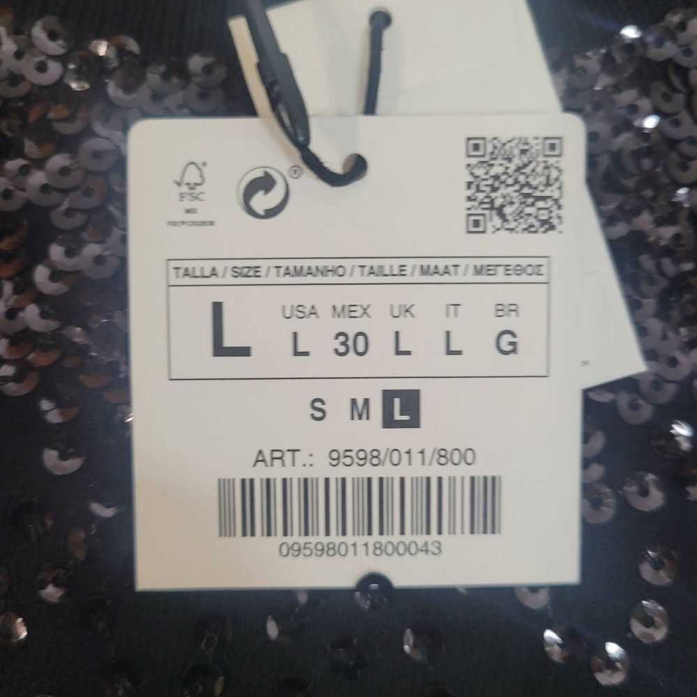 NWT Zara Knit Black Short Sleeve Sweater with Sequins Size Large - Picture 7 of 8